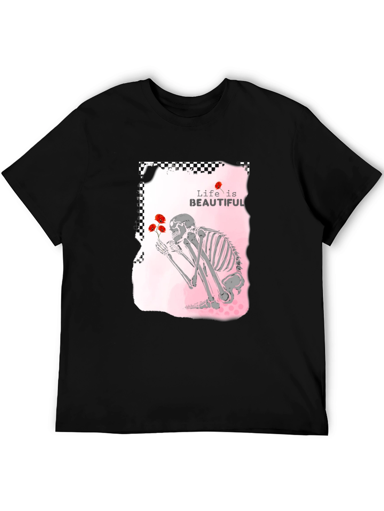 Life is Beautiful Skeleton Graphic T-Shirt