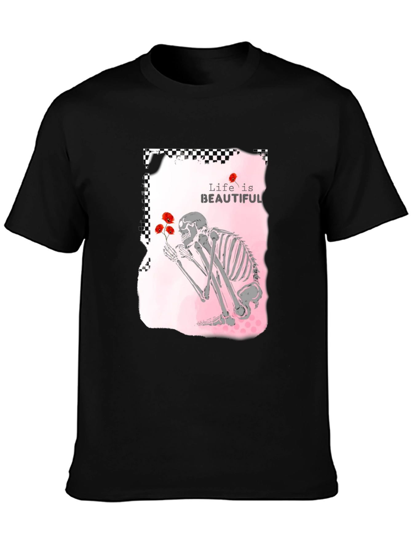 Life is Beautiful Skeleton Graphic T-Shirt