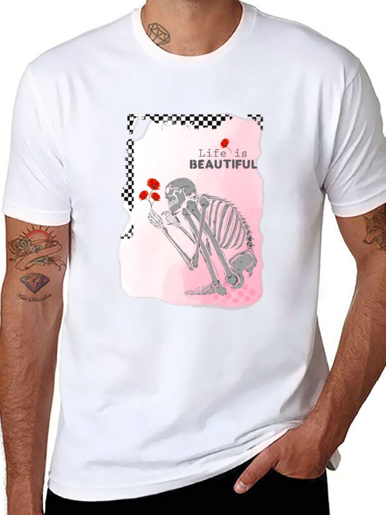 Life is Beautiful Skeleton Graphic T-Shirt