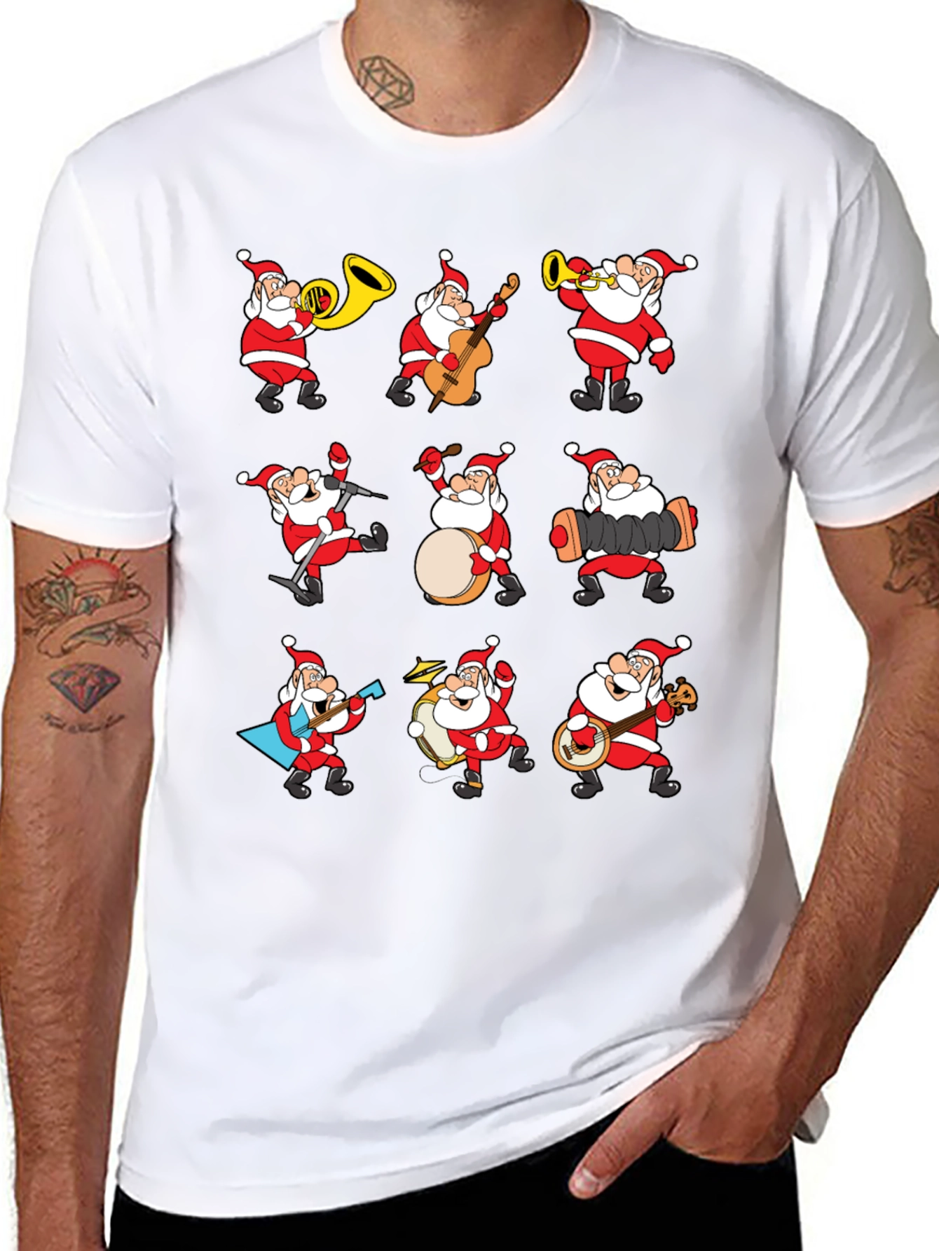 Festive Santa Musician Graphic Tee