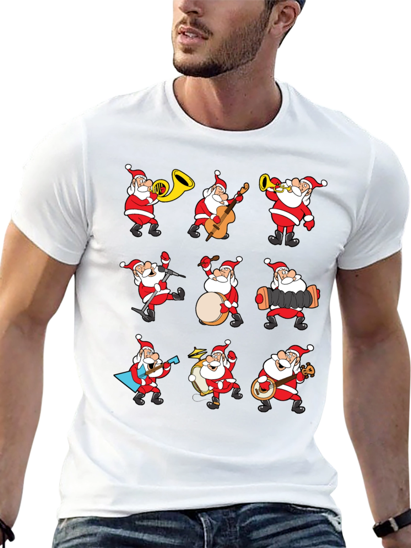Festive Santa Musician Graphic Tee