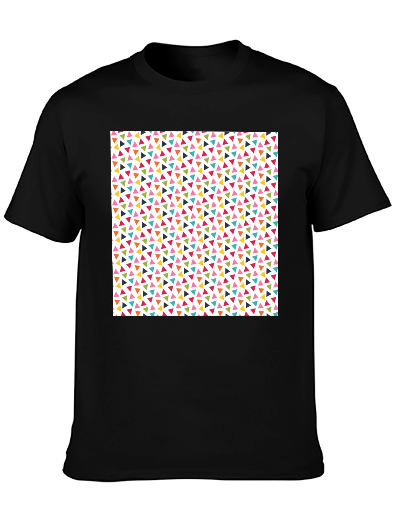 Fun Geometric Triangle Pattern Black T-Shirt