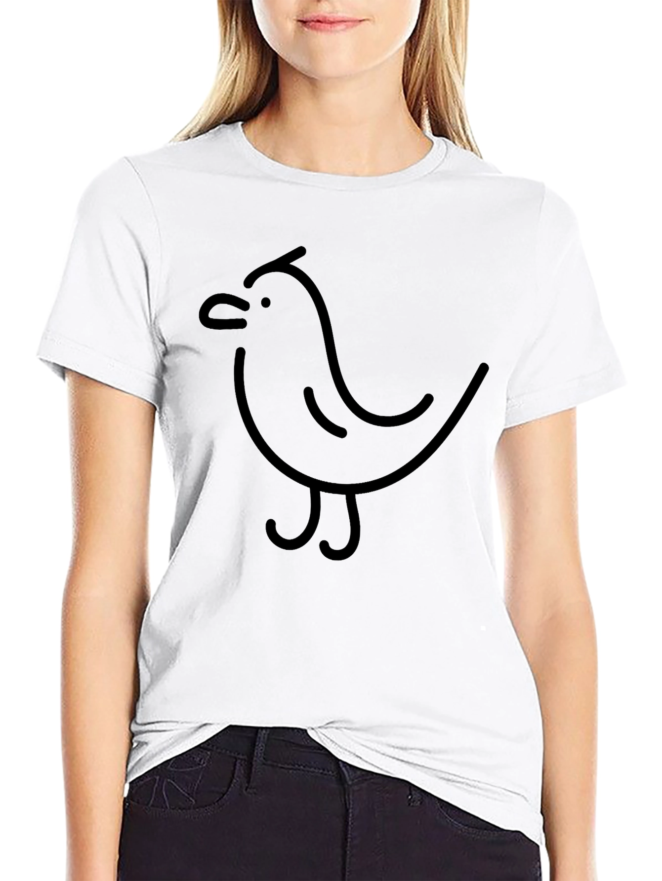 Black T-Shirt with Minimalist Bird Graphic