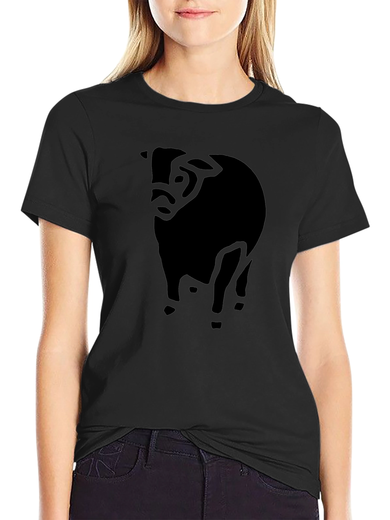 Abstract Cow Silhouette Graphic Tee - Black