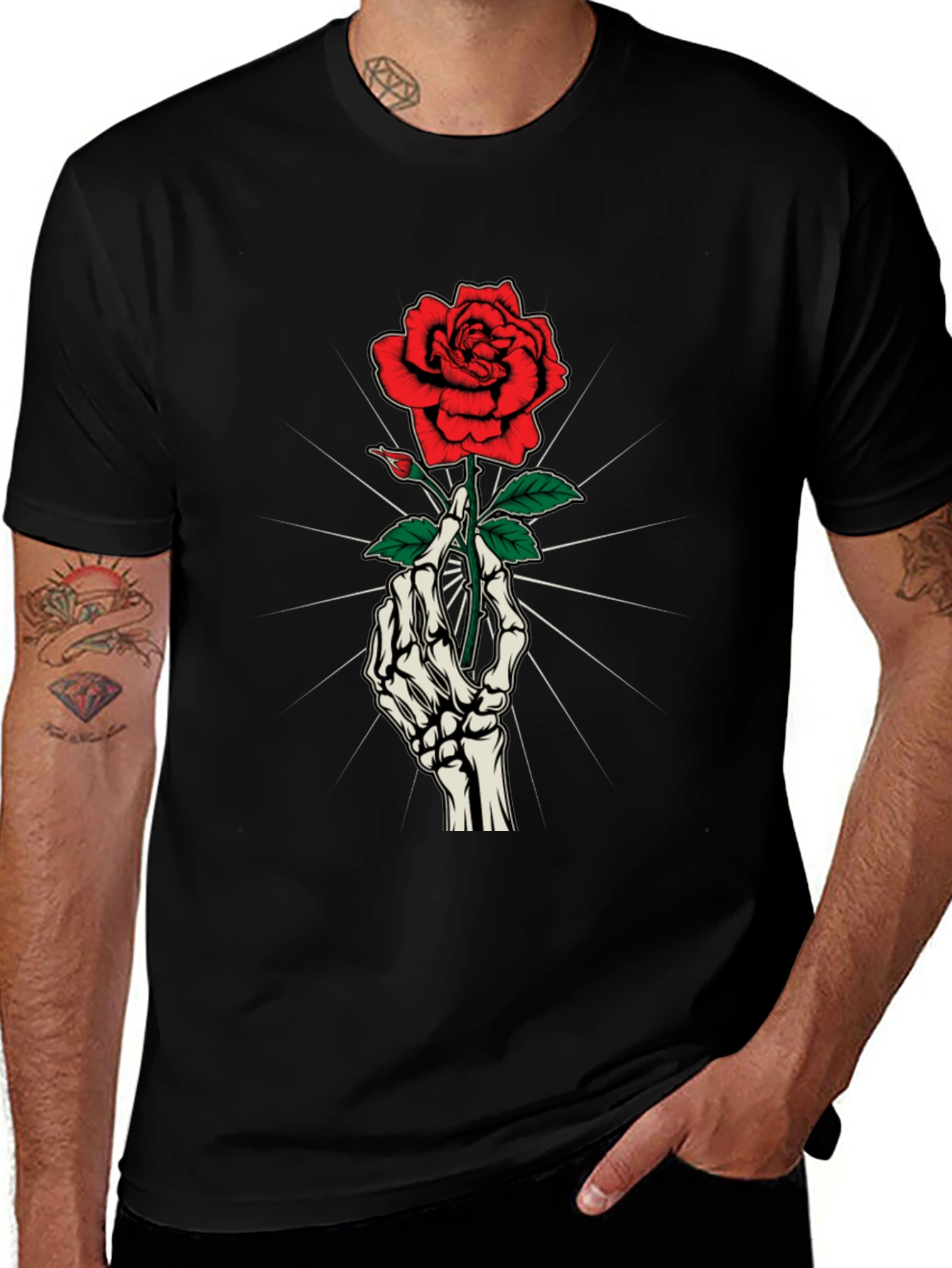 Rose & Bones Graphic Tee - Gothic Style