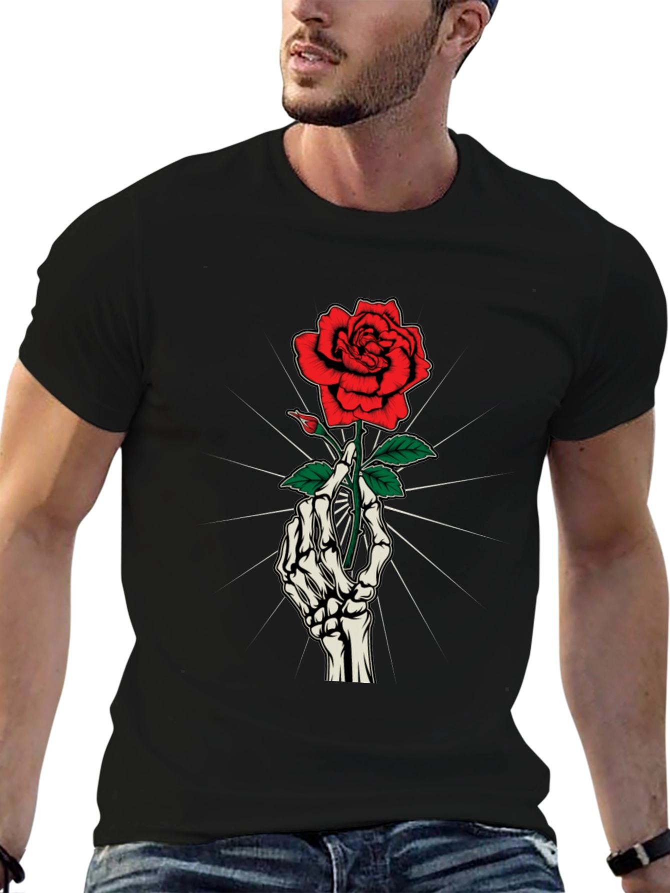 Rose & Bones Graphic Tee - Gothic Style