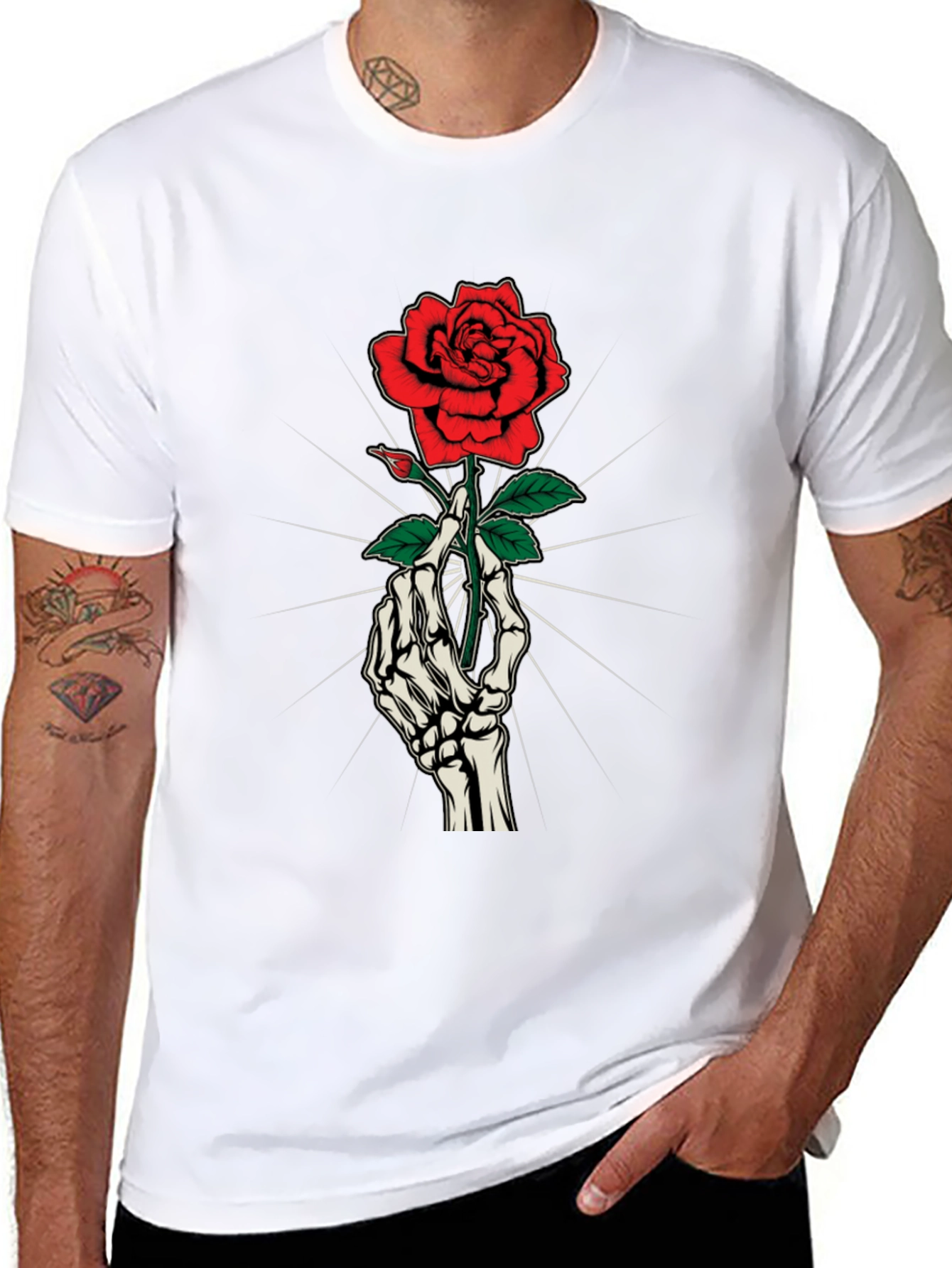 Rose & Bones Graphic Tee - Gothic Style