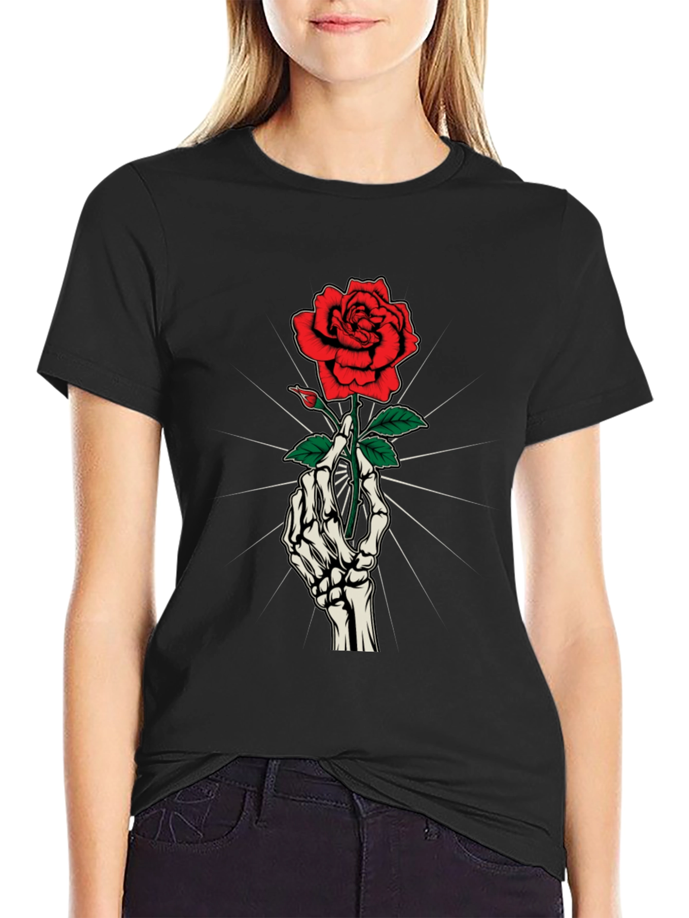 Rose & Bones Graphic Tee - Gothic Style