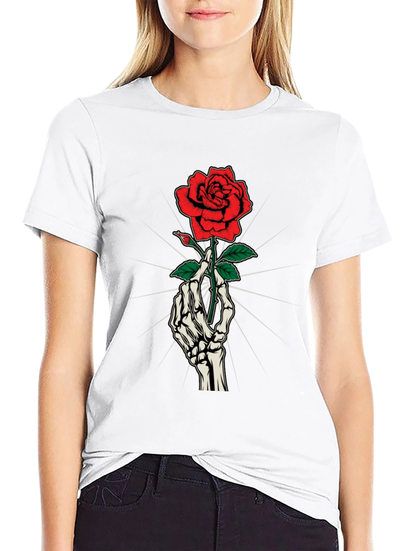 Rose & Bones Graphic Tee - Gothic Style