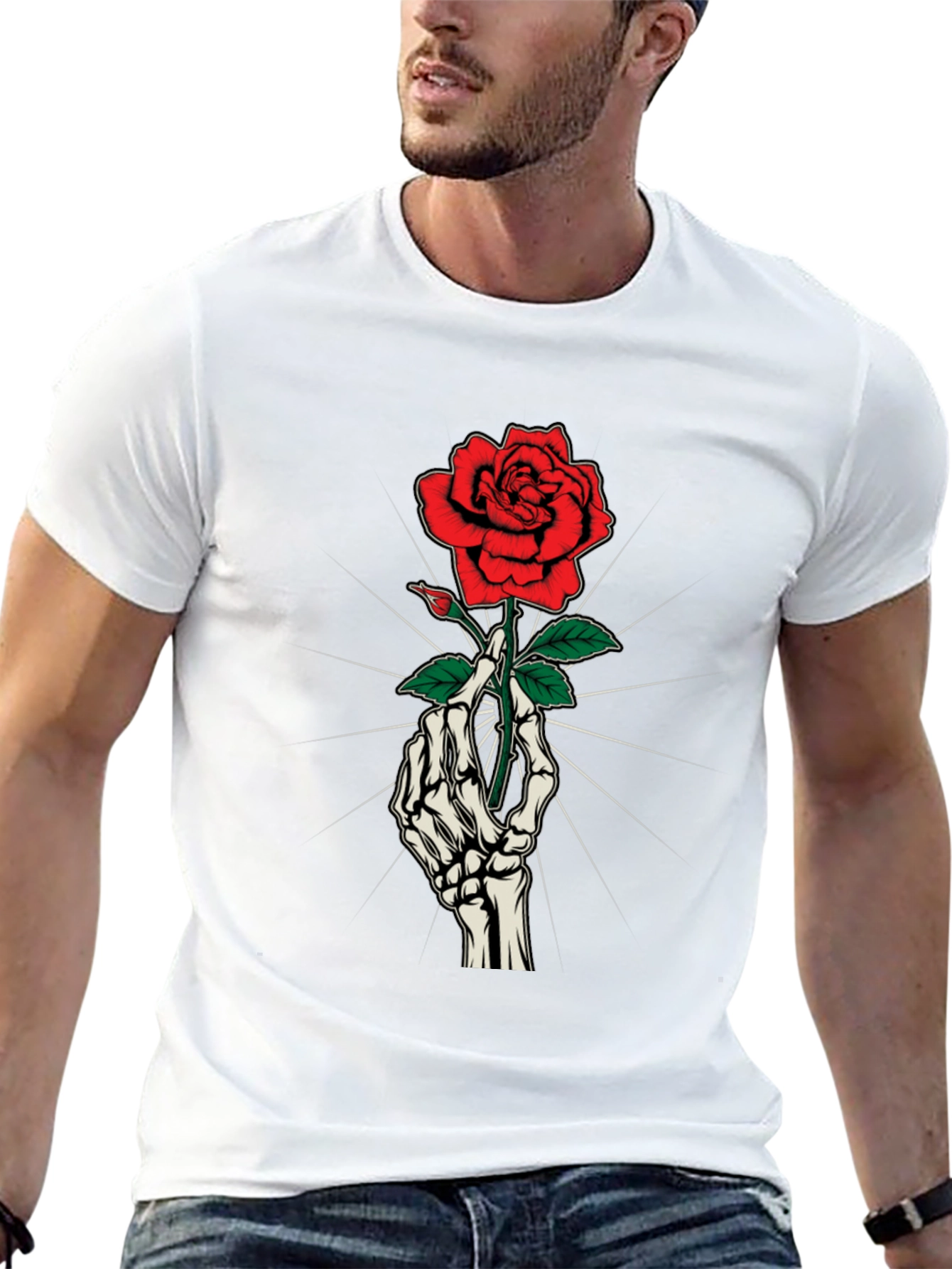 Rose & Bones Graphic Tee - Gothic Style