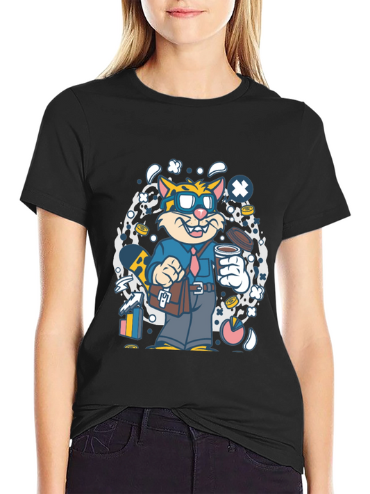 Cartoon Cat Businessman Graphic T-Shirt