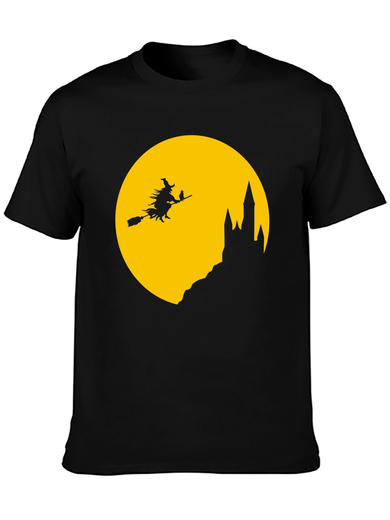 Halloween Witch on Broomstick Black T-Shirt