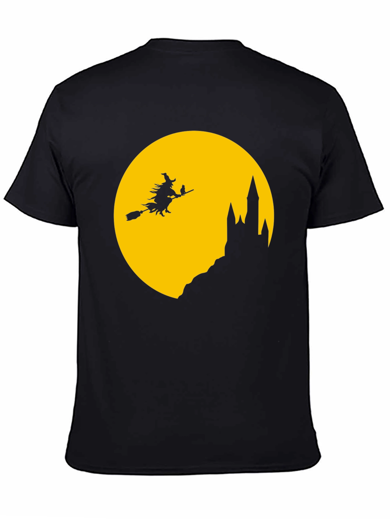 Halloween Witch on Broomstick Black T-Shirt