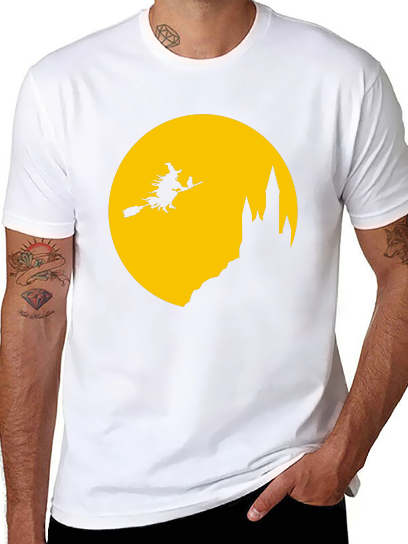 Halloween Witch on Broomstick Black T-Shirt