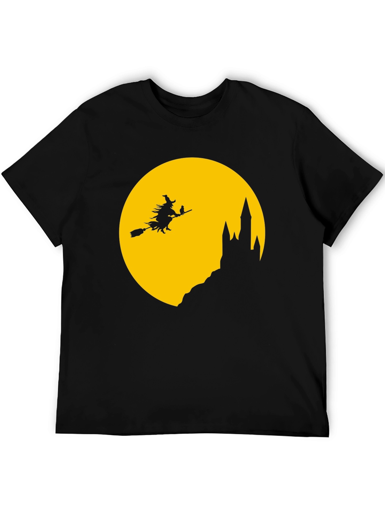 Halloween Witch on Broomstick Black T-Shirt
