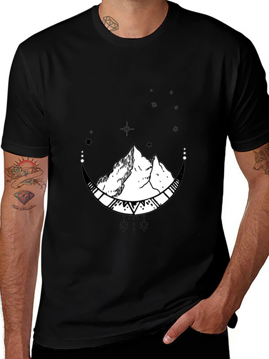 Mountain Moon Graphic Tee - Black Cotton Blend