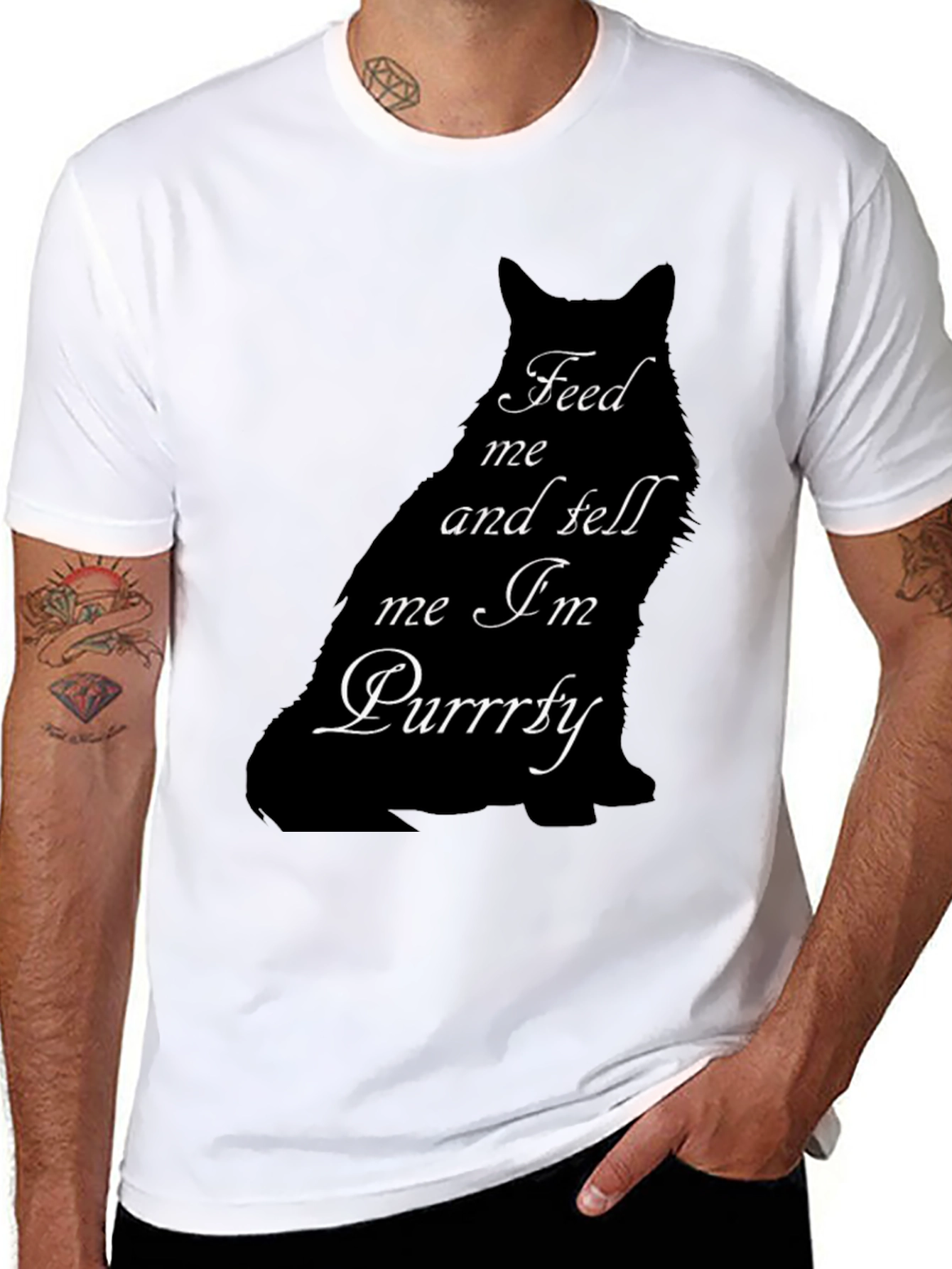 Feed Me Cat Graphic Tee - Purrrfectly Funny T-Shirt