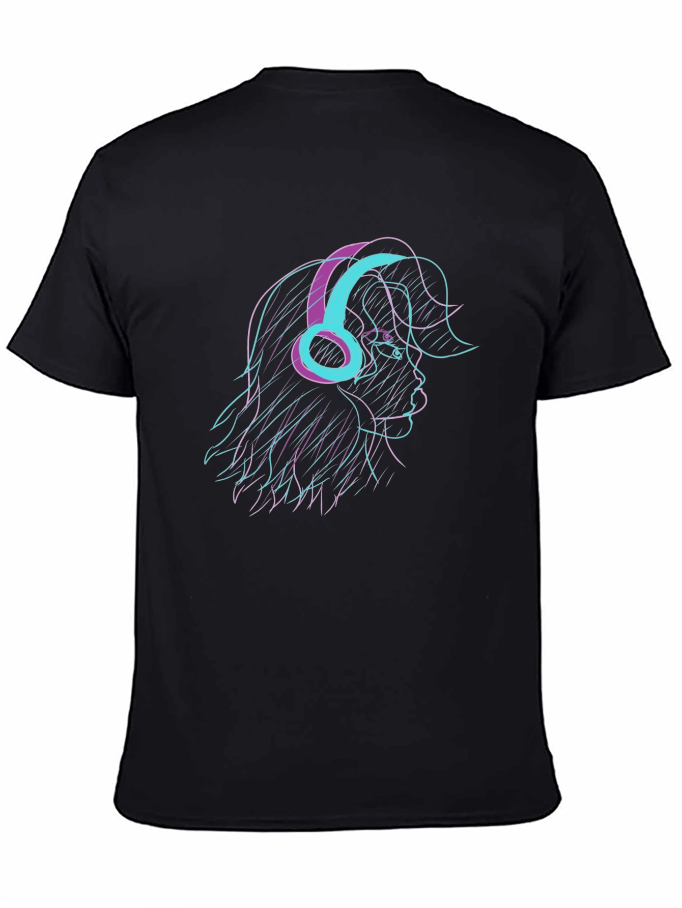 Stylish Black T-Shirt with Retro Headphone Graphic
