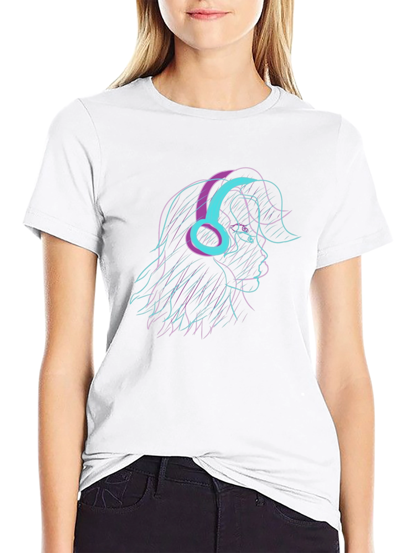 Stylish Black T-Shirt with Retro Headphone Graphic