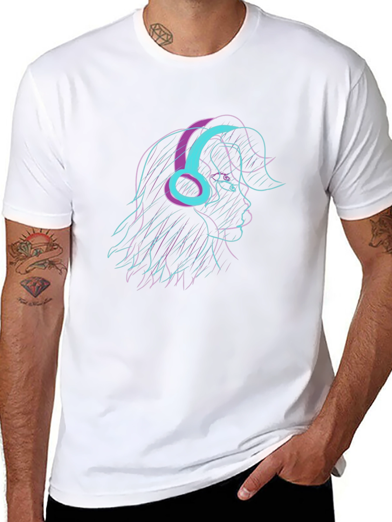 Stylish Black T-Shirt with Retro Headphone Graphic