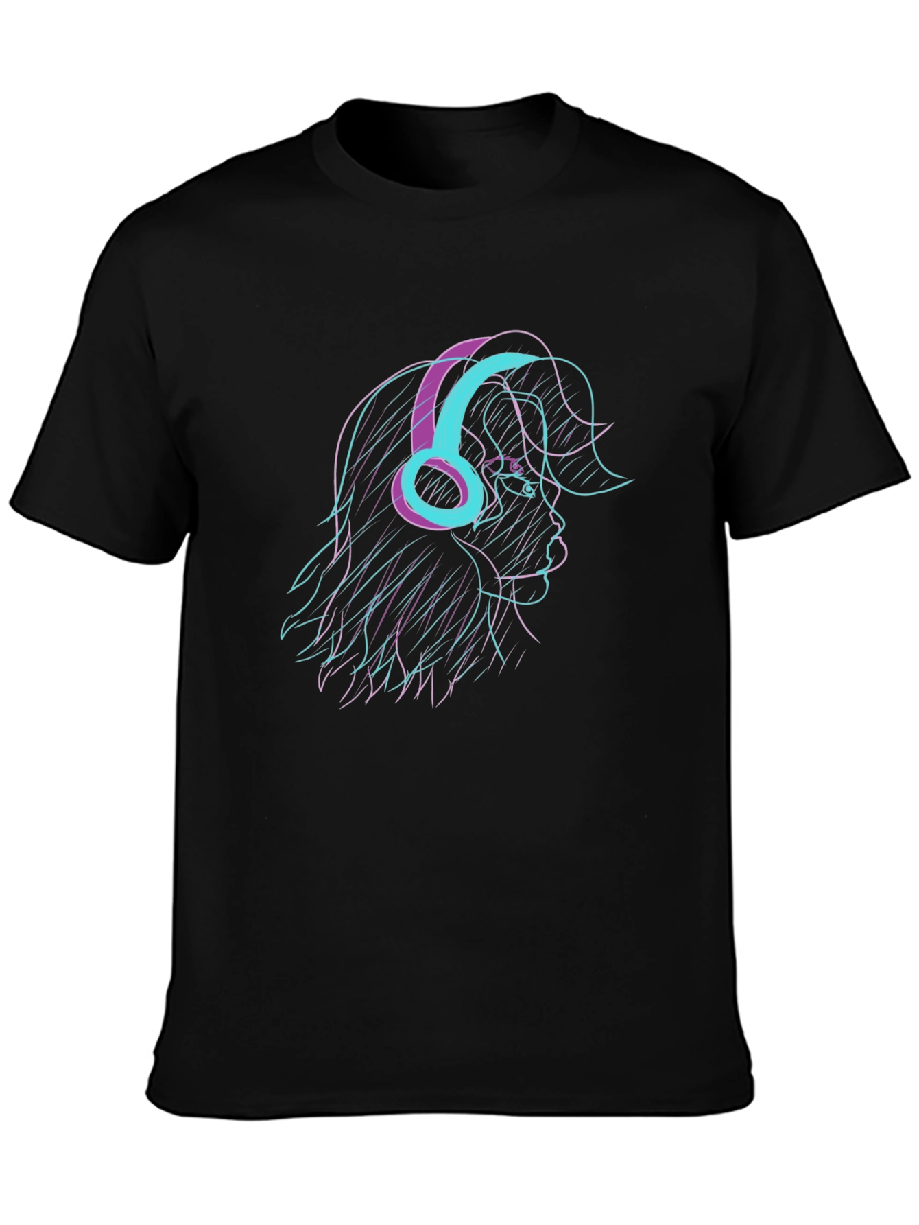 Stylish Black T-Shirt with Retro Headphone Graphic