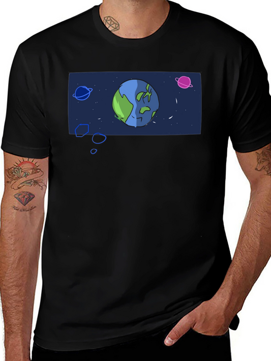 Cartoon Earth Graphic Black T-Shirt