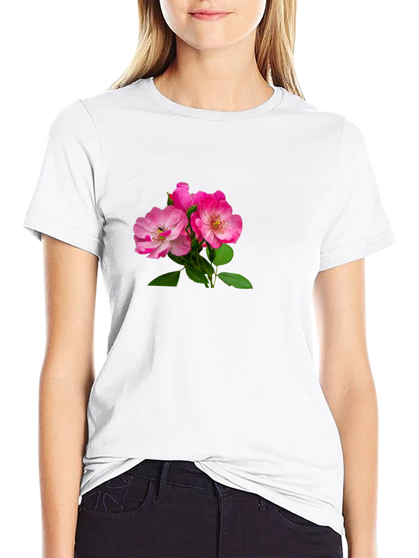 Floral Pink Rose Graphic T-Shirt