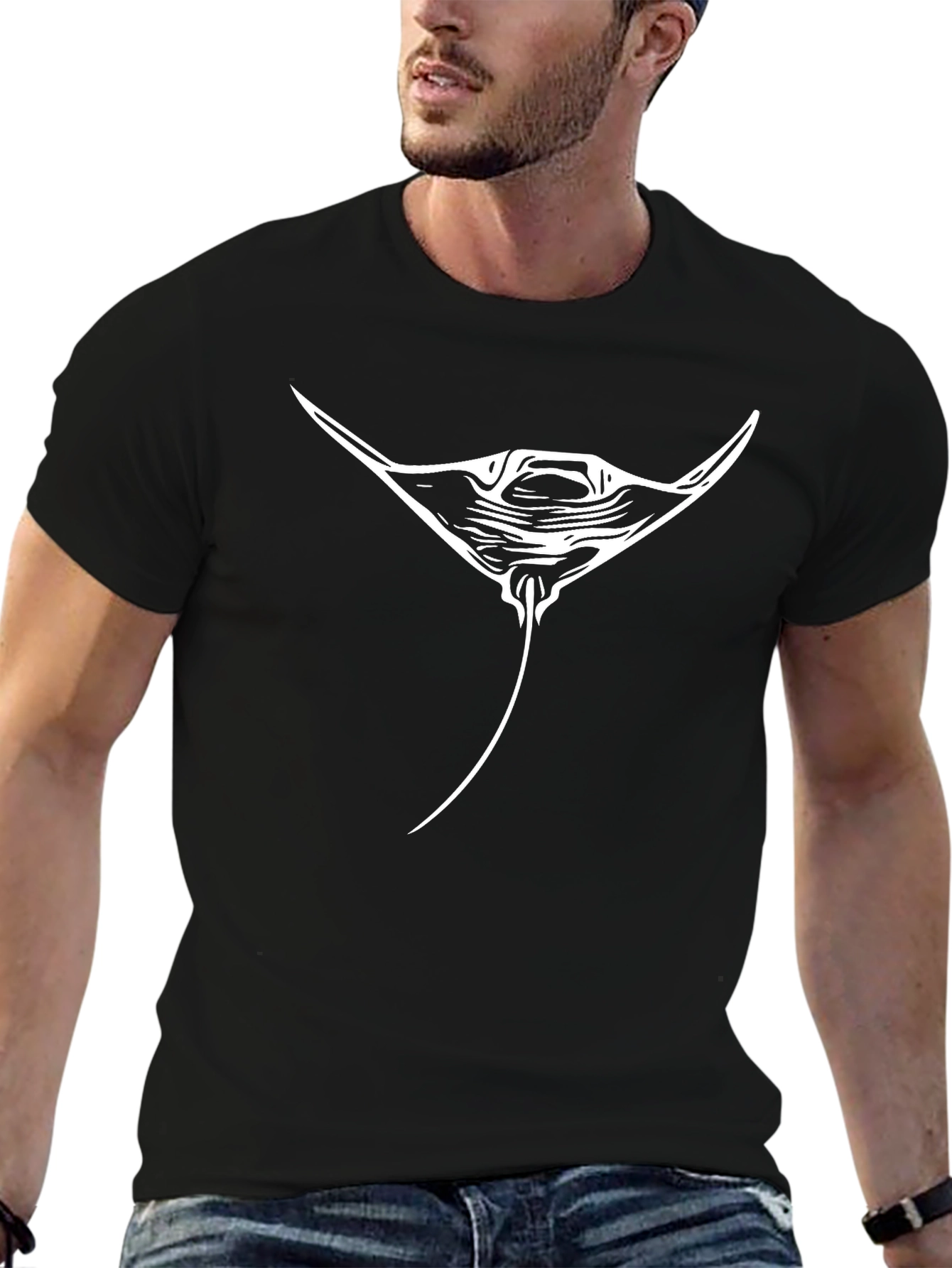 Manta Ray Graphic Tee - Black Cotton T-Shirt