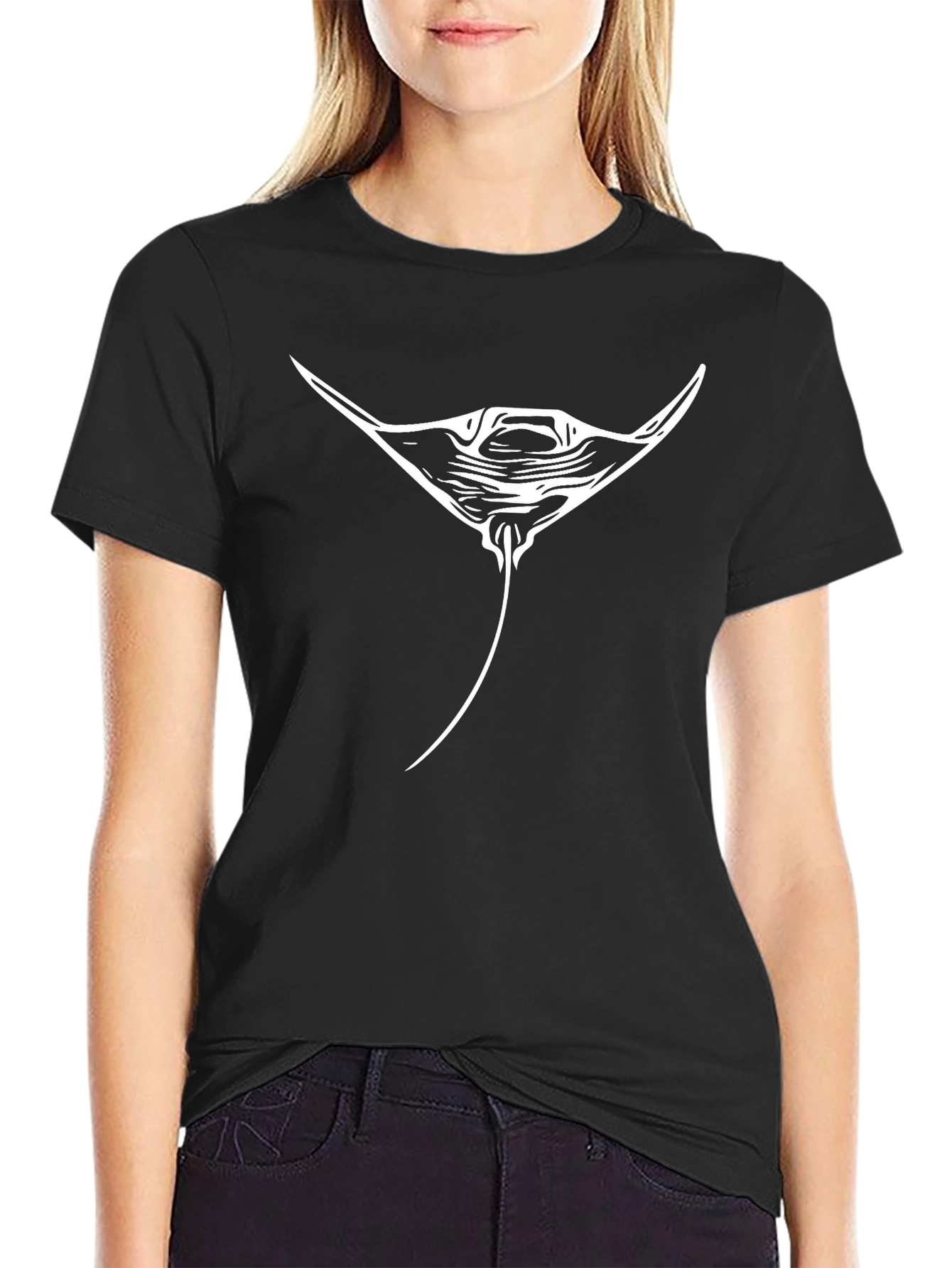 Manta Ray Graphic Tee - Black Cotton T-Shirt