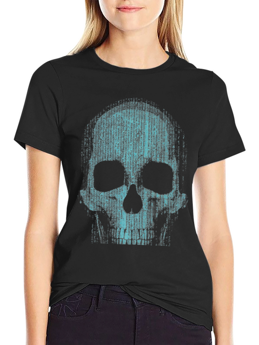 Binary Code Skull Graphic T-Shirt - Cyberpunk Style