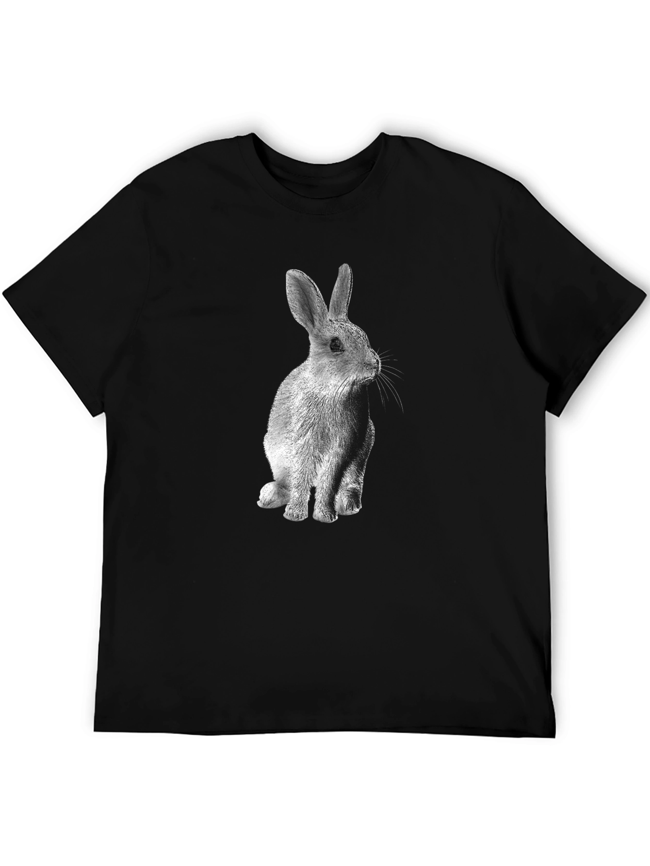 Rabbit Graphic Print Tee - Mens Black Cotton T-Shirt