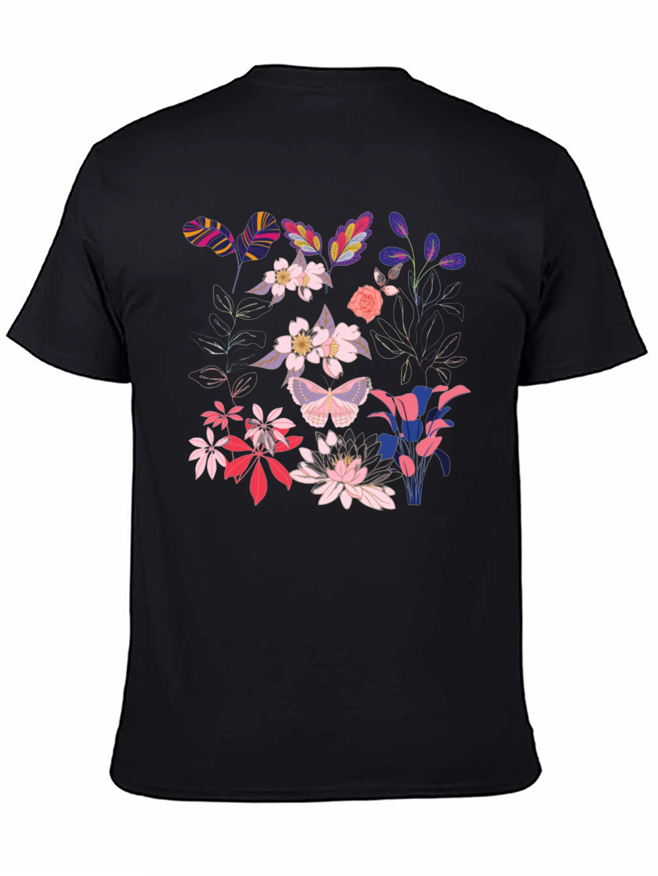 Floral Print Black T-Shirt for Men