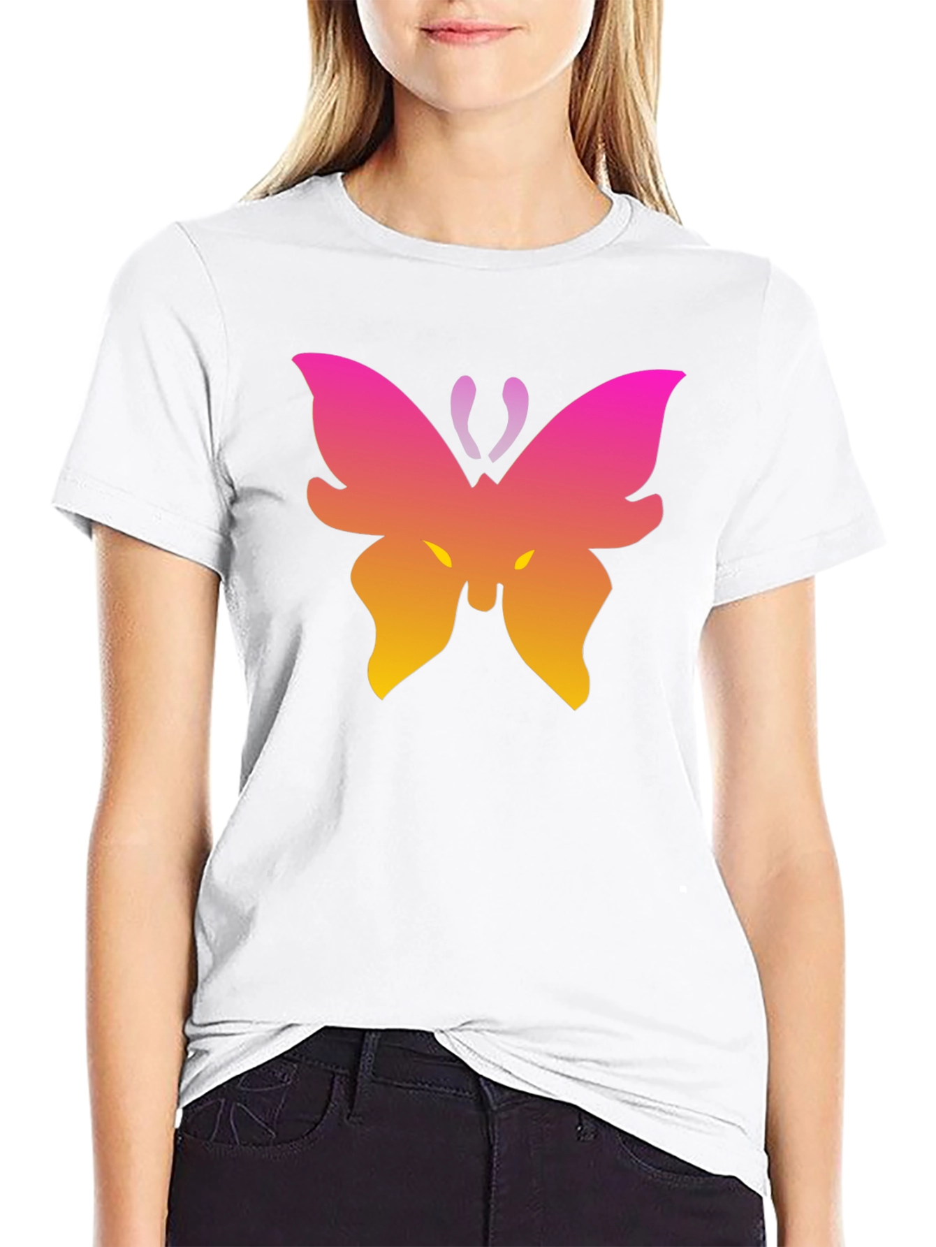 Gradient Butterfly Graphic Black T-Shirt