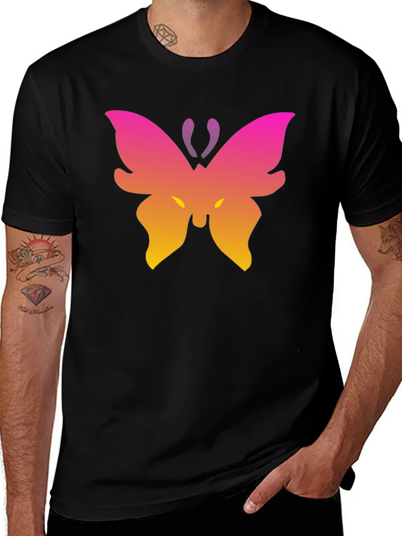 Gradient Butterfly Graphic Black T-Shirt