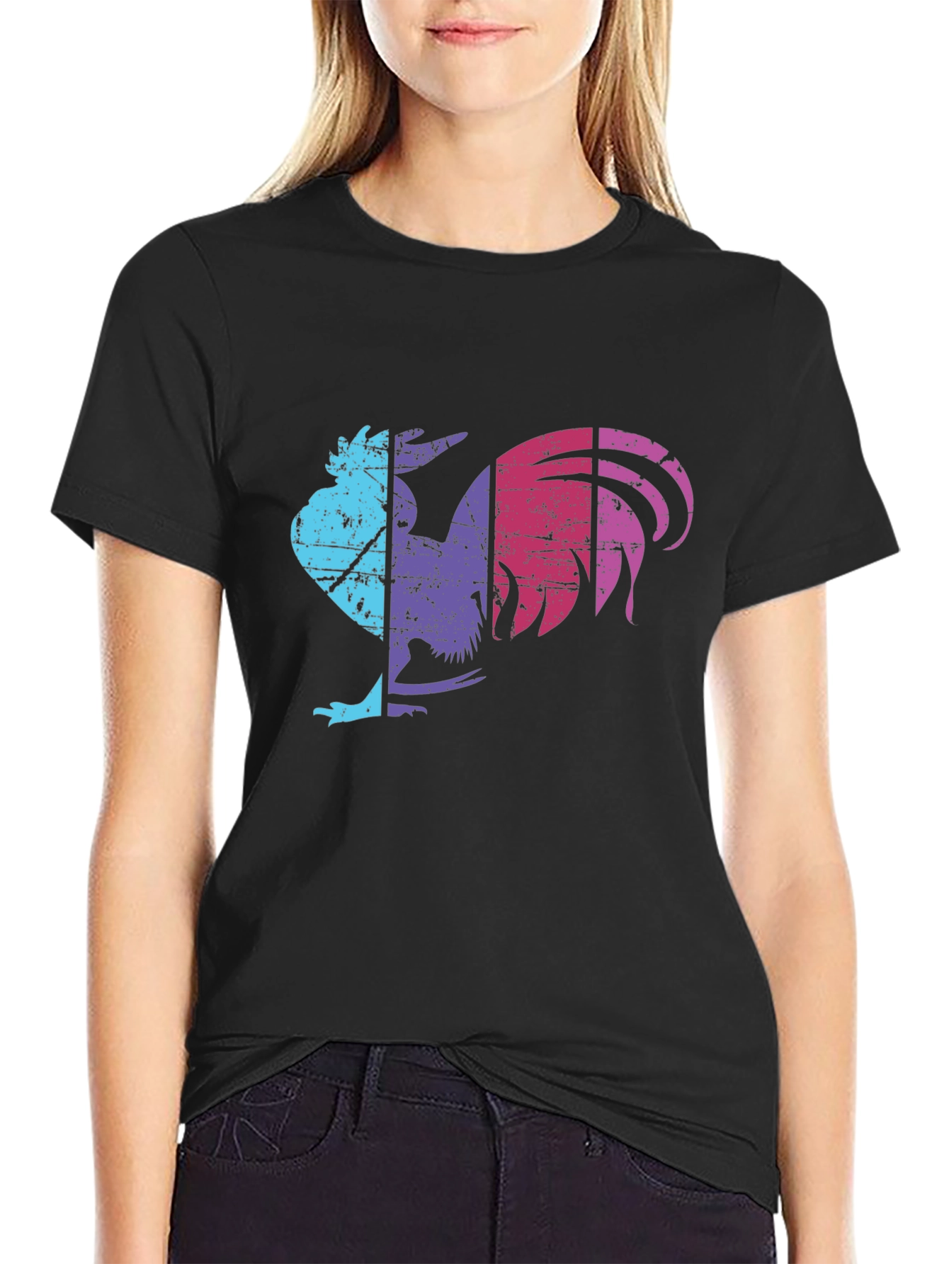 Retro Rooster Graphic Tee - Mens Black T-Shirt