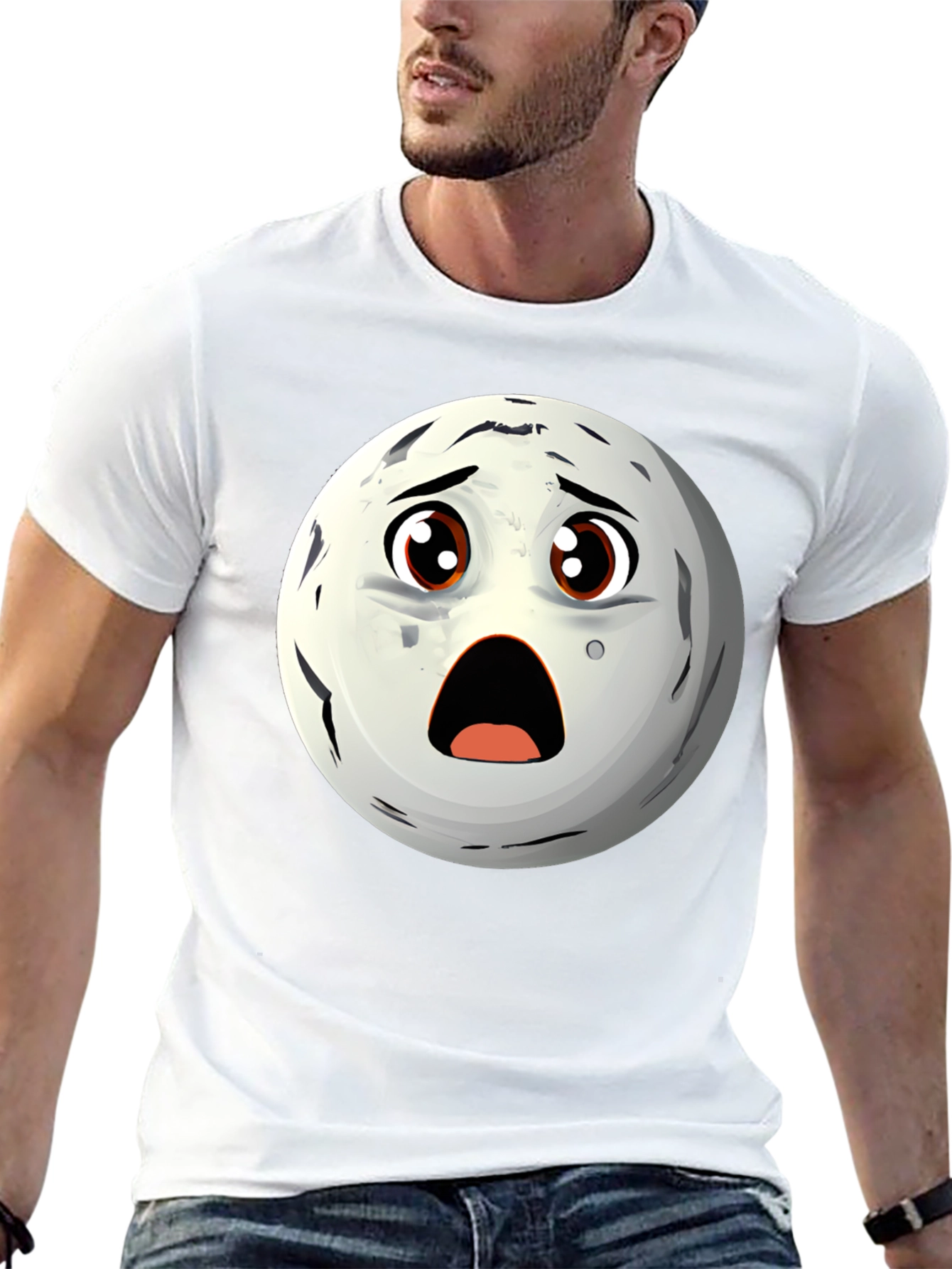 Surprised Moon Face Graphic T-Shirt