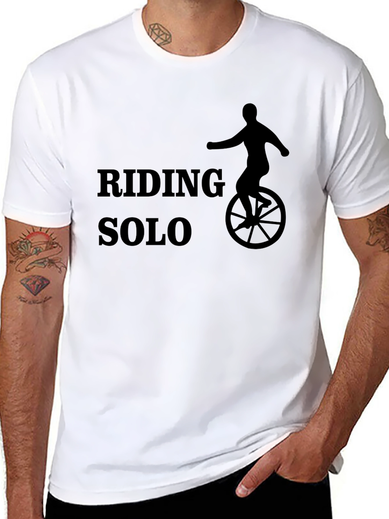 Riding Solo Black T-Shirt - Unicycle Design