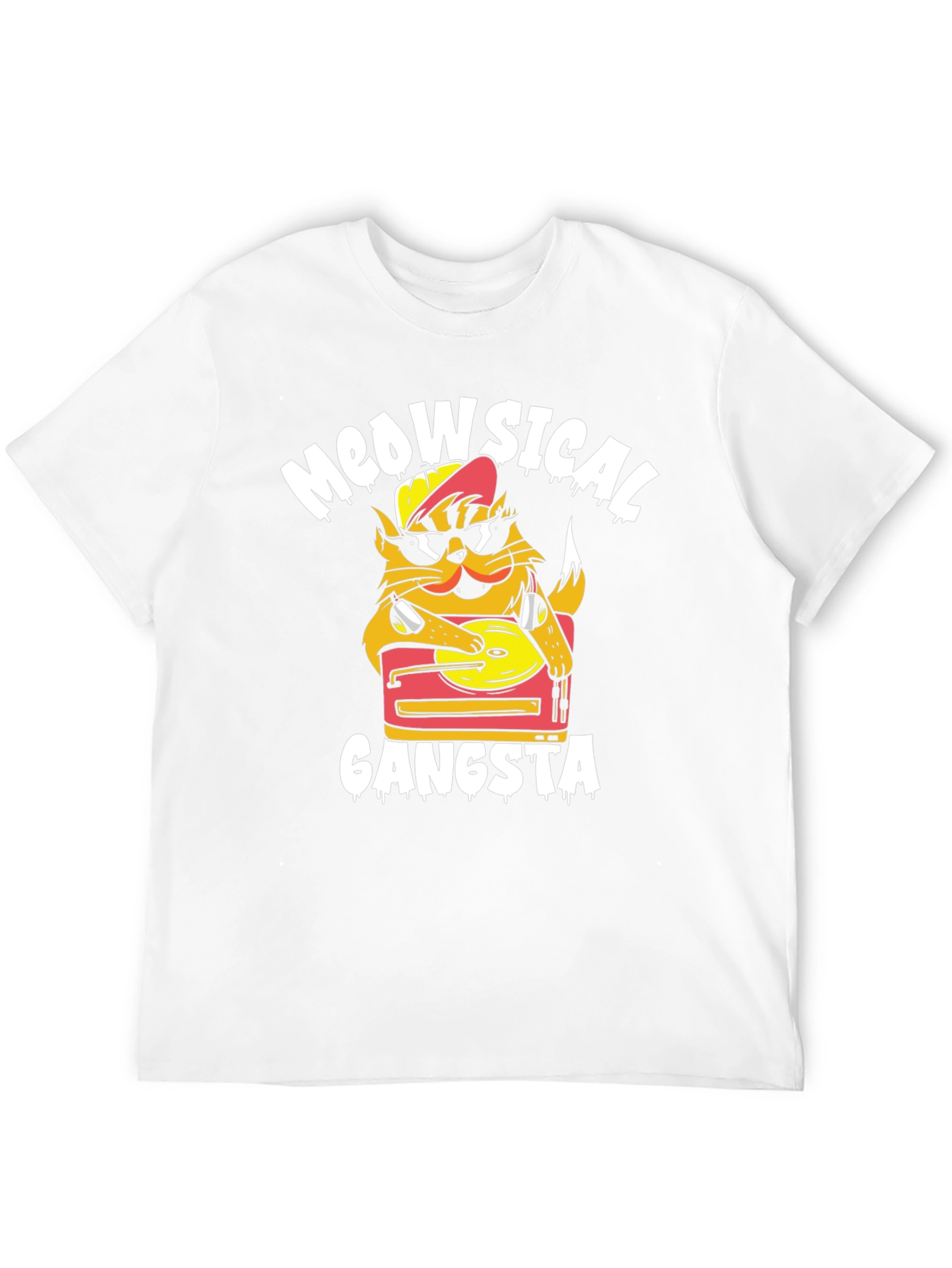 Meowsical Gangsta Black T-Shirt - Cat DJ