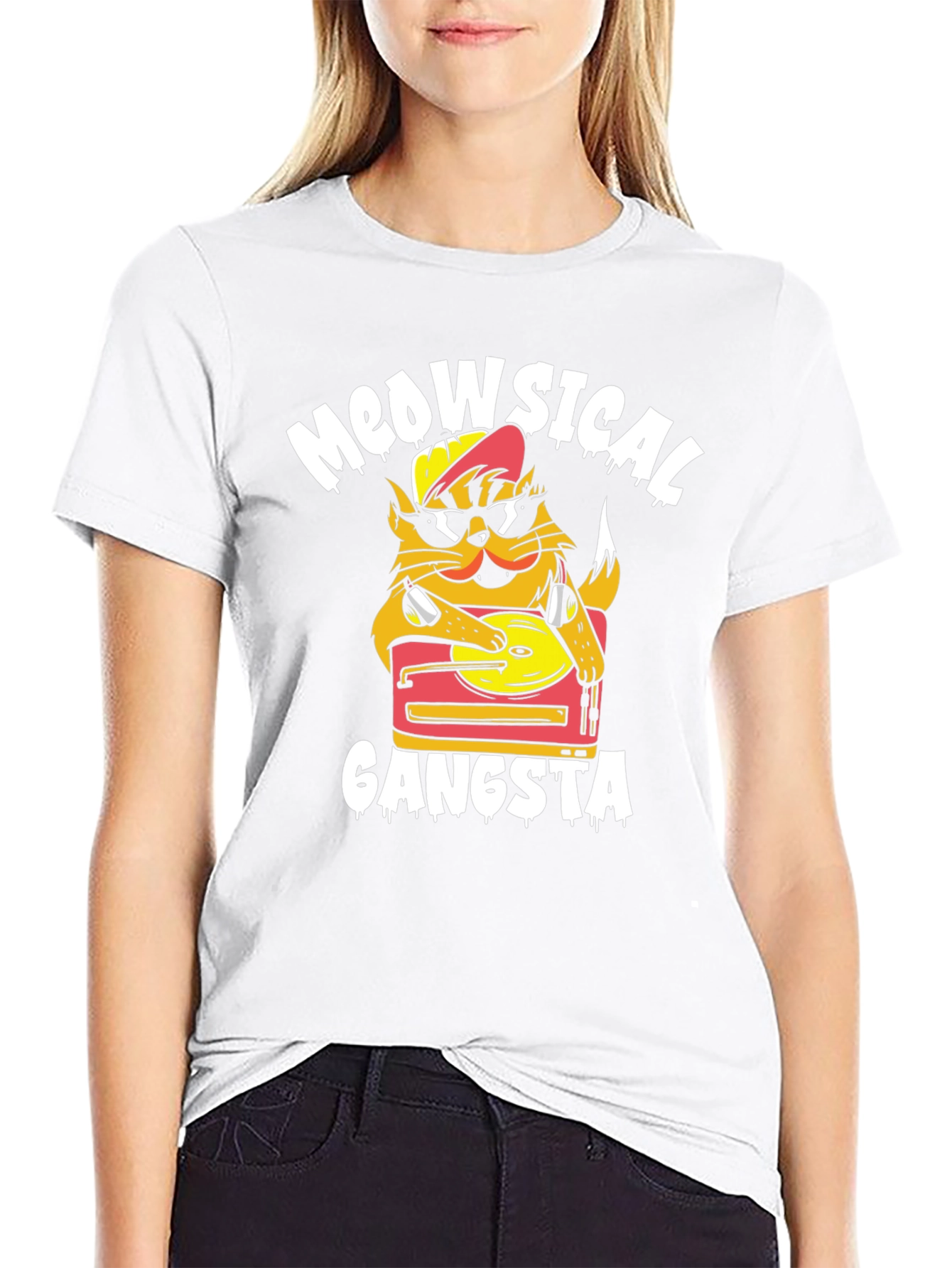 Meowsical Gangsta Black T-Shirt - Cat DJ