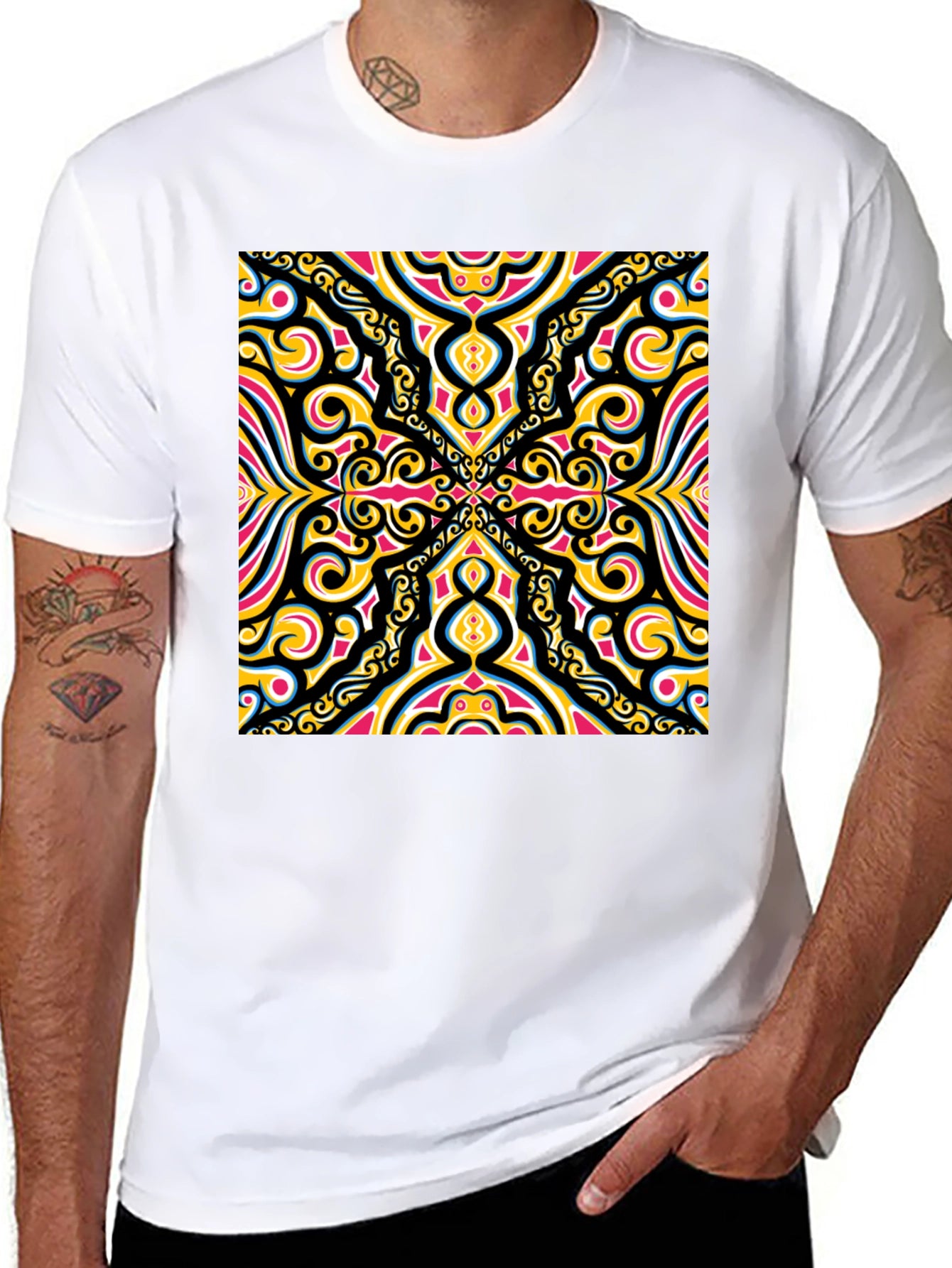 Bold Geometric Pattern Black T-Shirt
