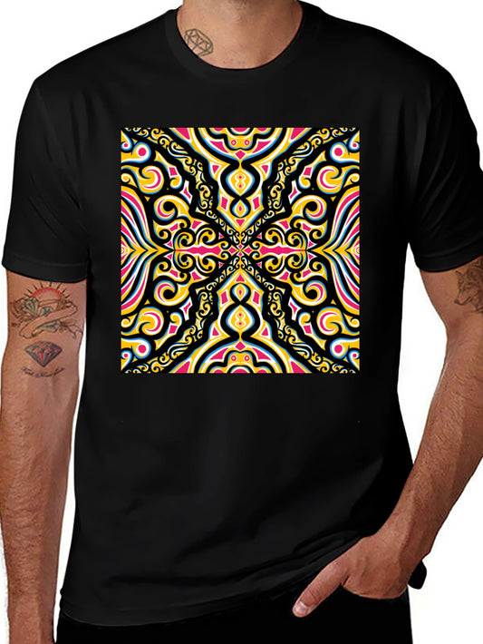 Bold Geometric Pattern Black T-Shirt
