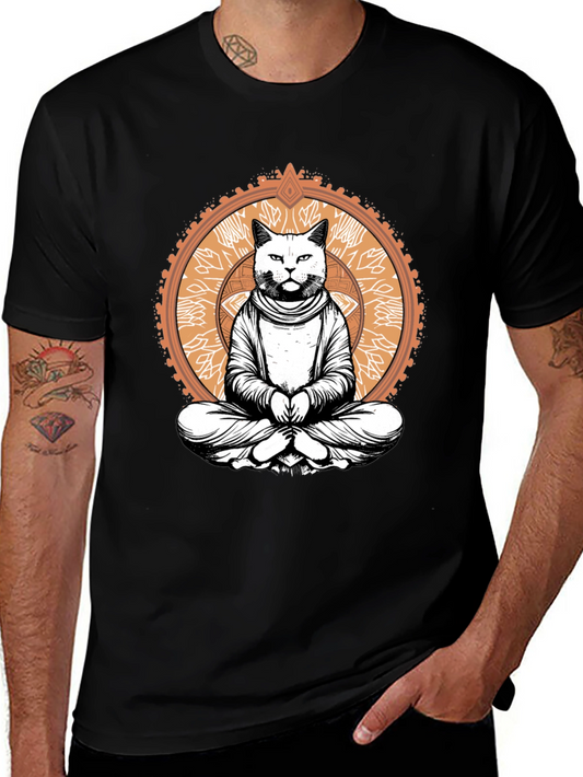 Meditating Cat Graphic Tee - Black
