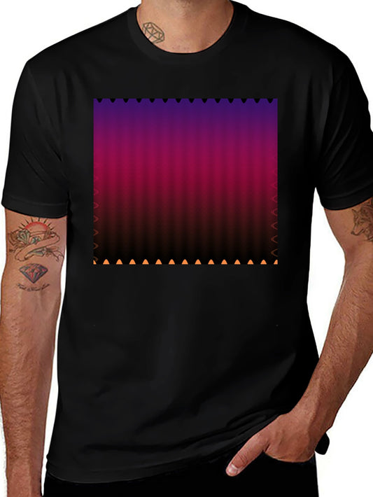 Gradient Stripe Print Black T-Shirt