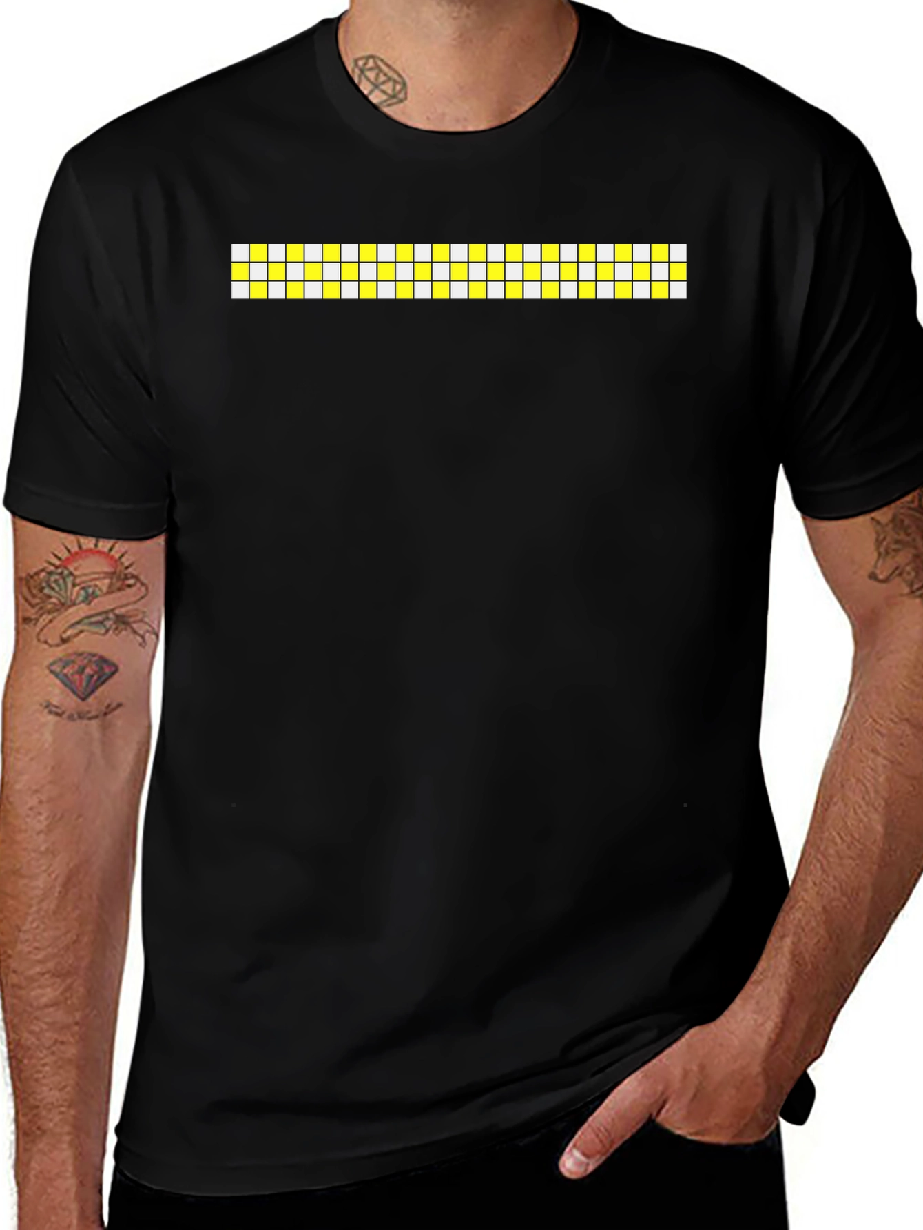 Modern Grid Graphic Black T-Shirt