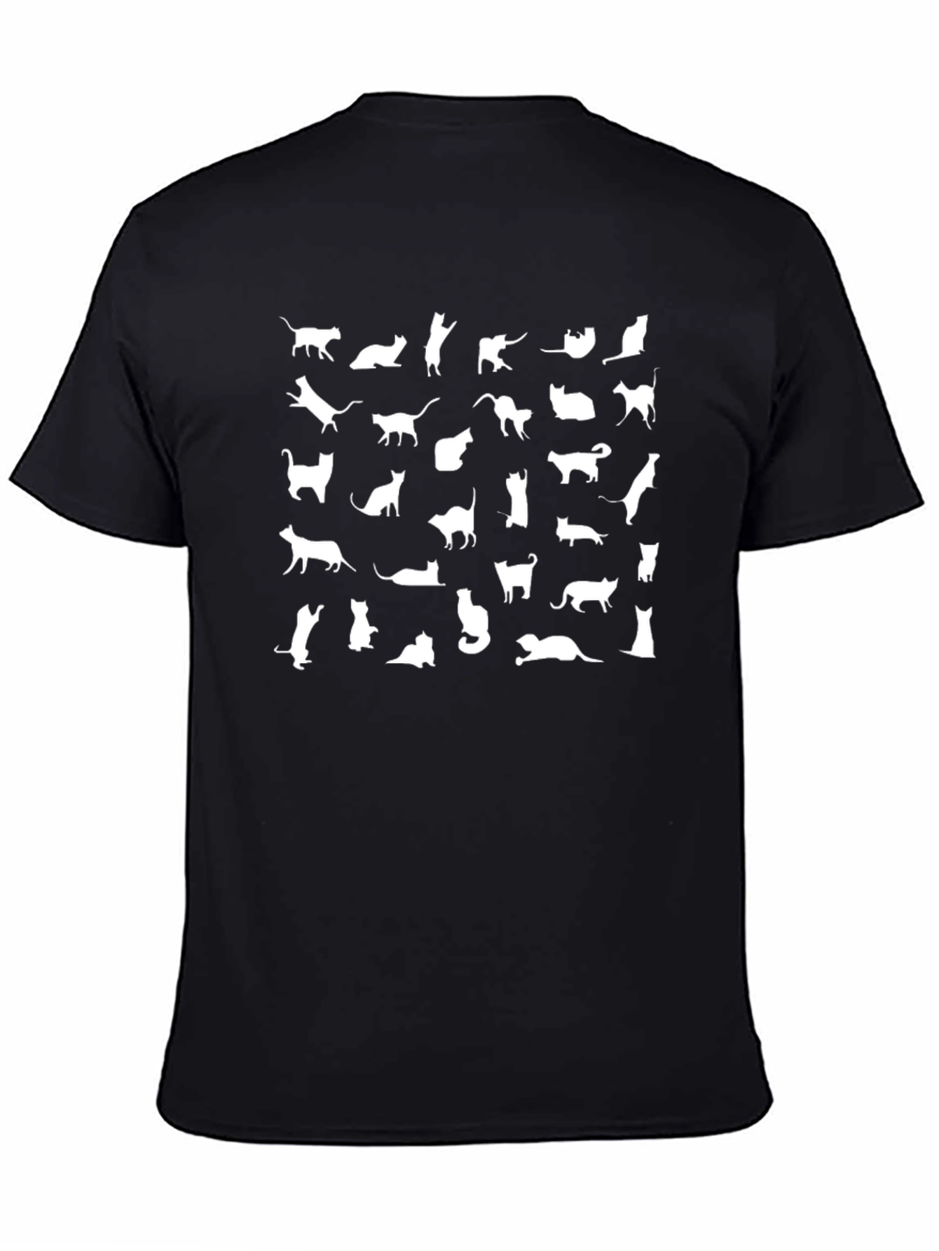 Cat Silhouette Print Crew Neck T-Shirt - Black
