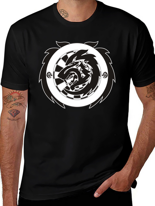 Black T-Shirt with Wolf Dartboard Graphic