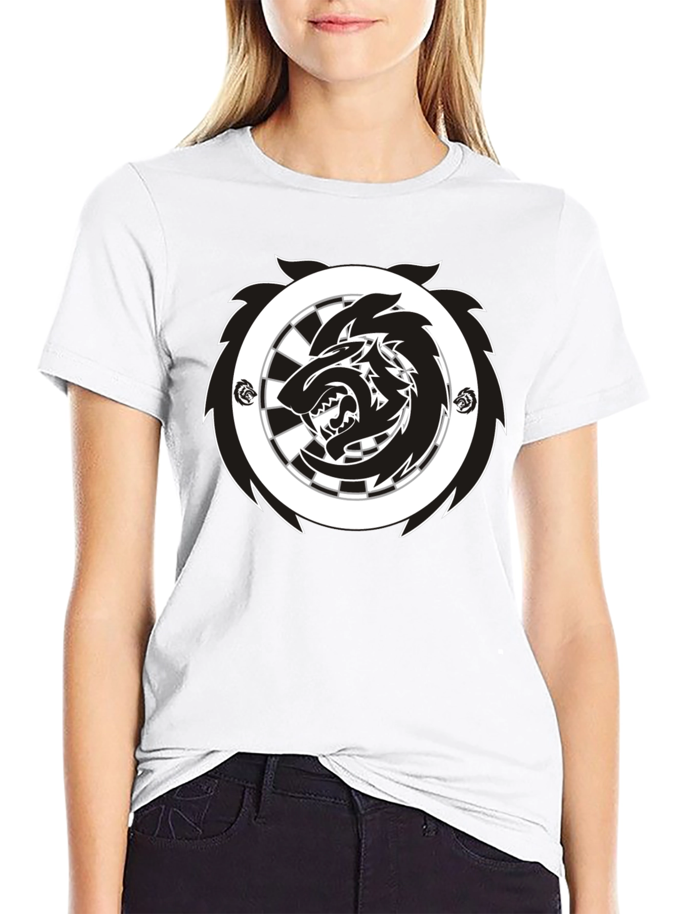 Black T-Shirt with Wolf Dartboard Graphic