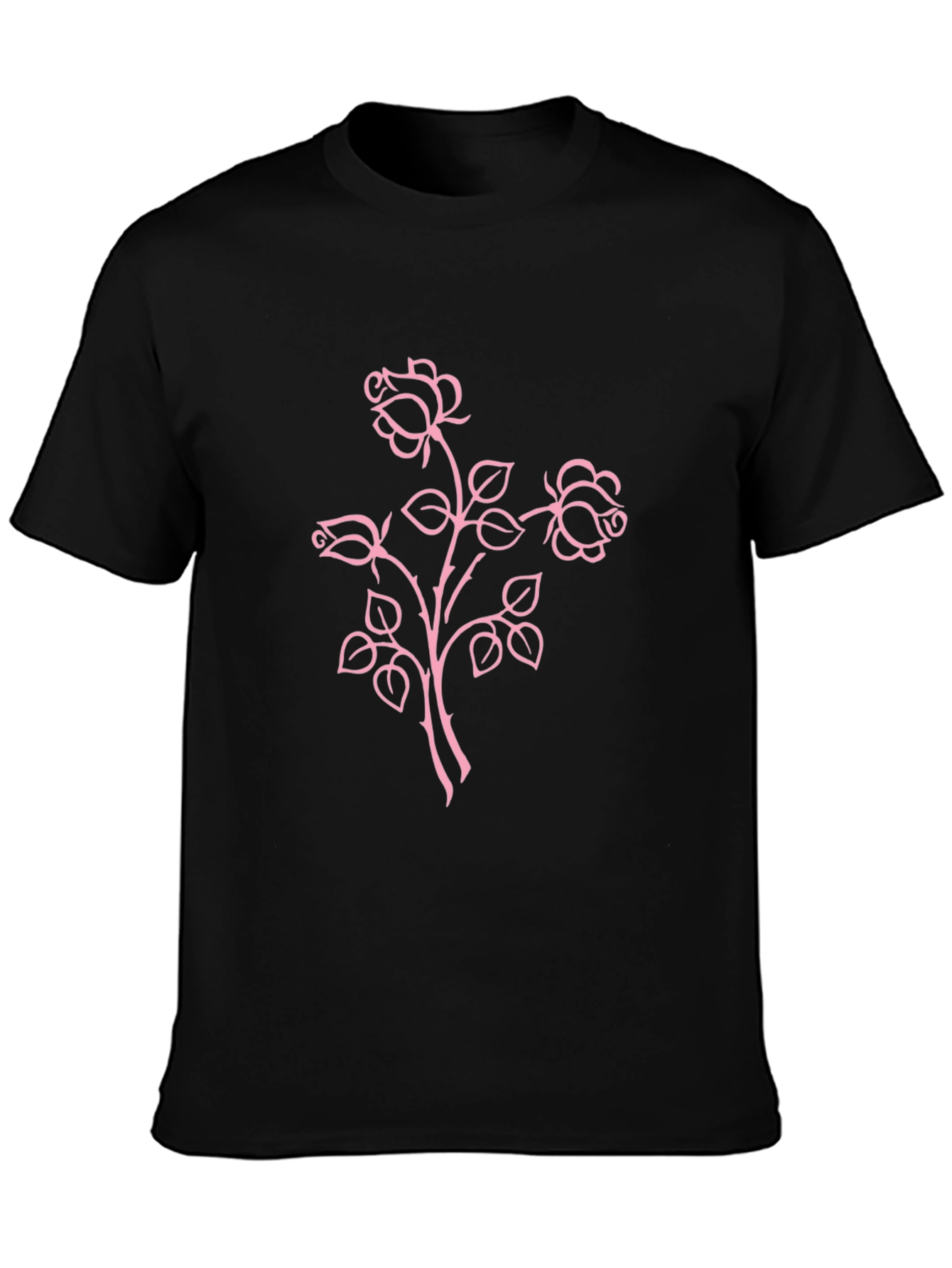 Black T-Shirt with Pink Roses