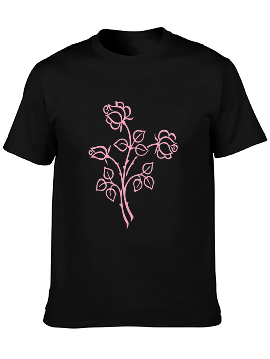 Black T-Shirt with Pink Roses