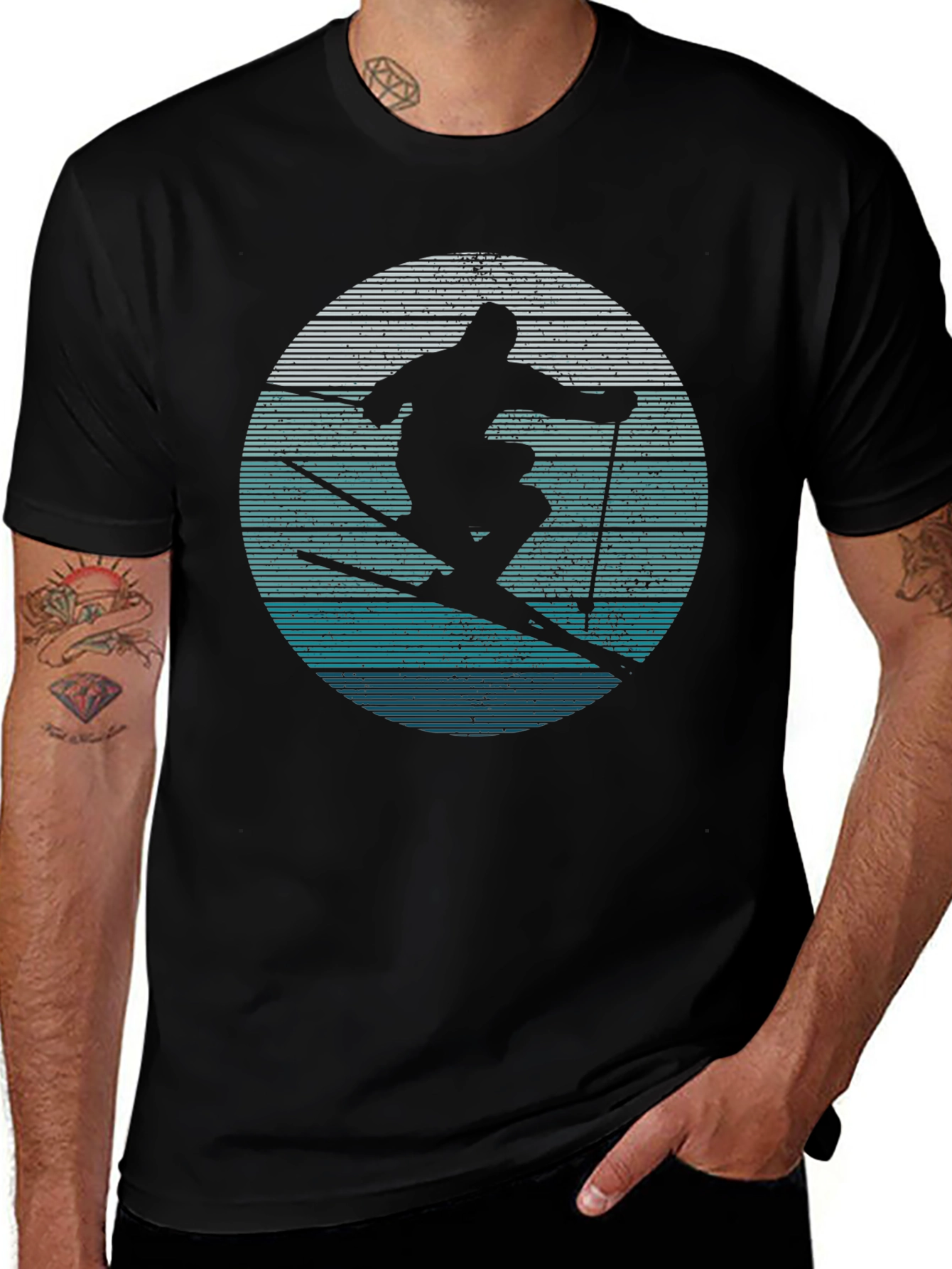 Skiing Silhouette Graphic Tee - Retro Style